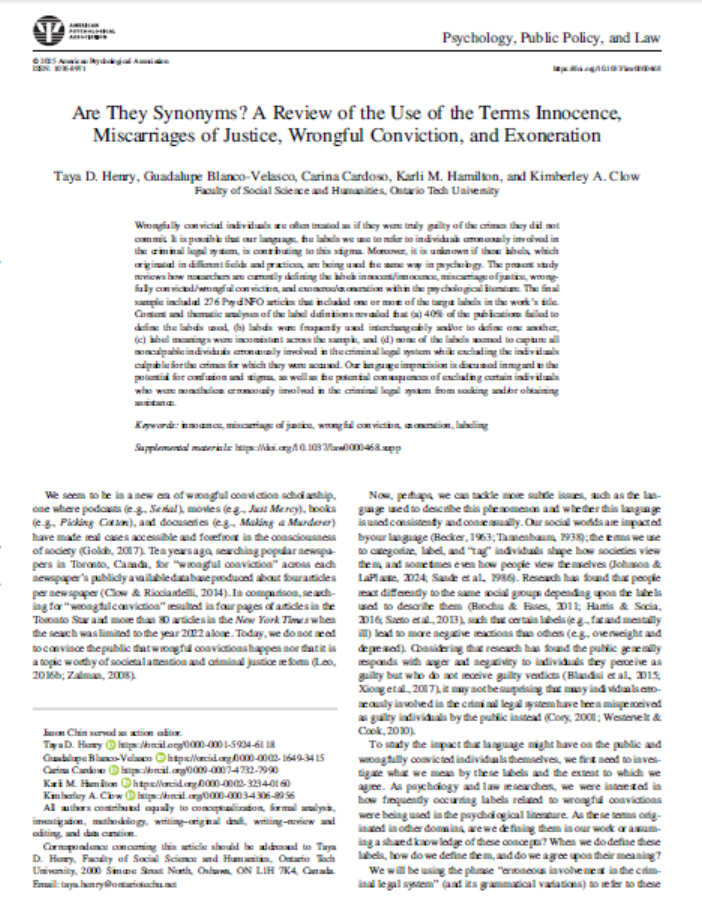 First page of the article about wrongful convictions in Spain